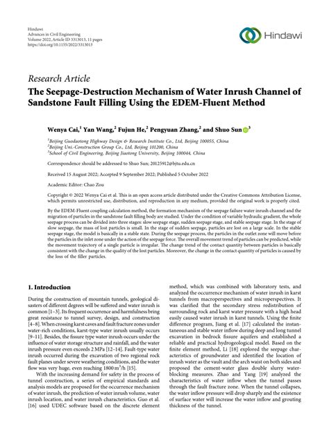 PDF The Seepage Destruction Mechanism Of Water Inrush Channel Of