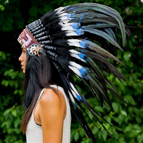 Blue Tips Native American Headdress 75cm Indian Headdress Novum