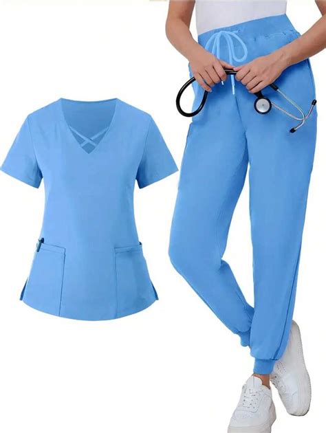 Ensemble De Uniforme De Soins Avec Croisement Unicolore Et Couleur Unie