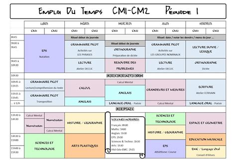 La Fourmili Re De Minifourmi Emploi Du Temps Cm Cm