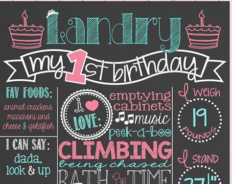 First Birthday Chalkboard Poster Girl Birthday Board 1st Birthday