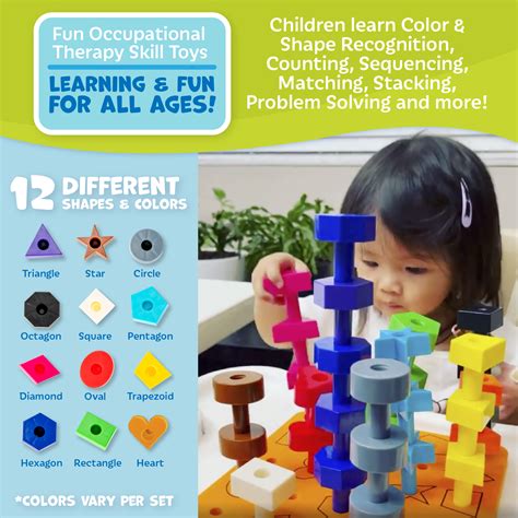 Skoolzy 38 Pcs Stacking Peg Board Set Montessori Therapy Fine Motor