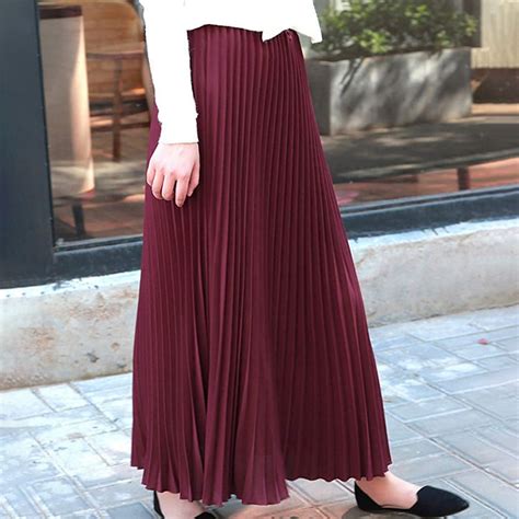 Idall Maxi Skirtpleated Skirts Womens Solid Pleated Elegant Midi Elastic Waist Maxi Skirt