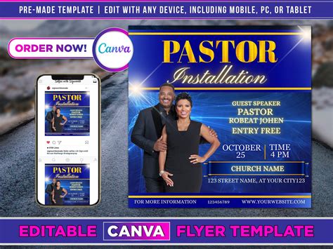 Pastor Installation Flyer Canva Template For Diy Social Media Marketing