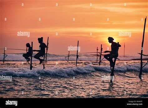 Las Siluetas De Los Pescadores Tradicionales Zancudos Tradicional