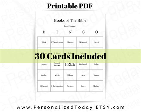 Printable Books Of The Bible Bingo Game Kit Includes 30 Etsy