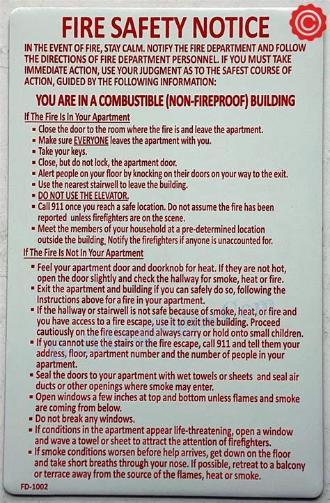 Fire Safety Notice For Non Fireproof Buildings Hpd Signs The Official Store