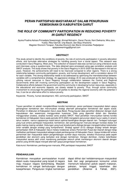 Pdf The Role Of Community Participation In Reducing Poverty In Garut