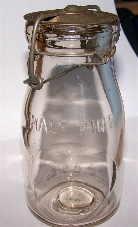 Embossed Vintage Half Pint Milk Dairy Bottle Metal Lid Bail Closure C C S C Glass Milk