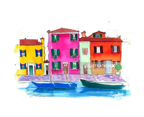 Burano Italy Illustration By Jessica Durrant