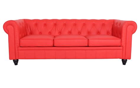 Canapé chesterfield 3 places simili cuir rouge Itish LesTendances fr