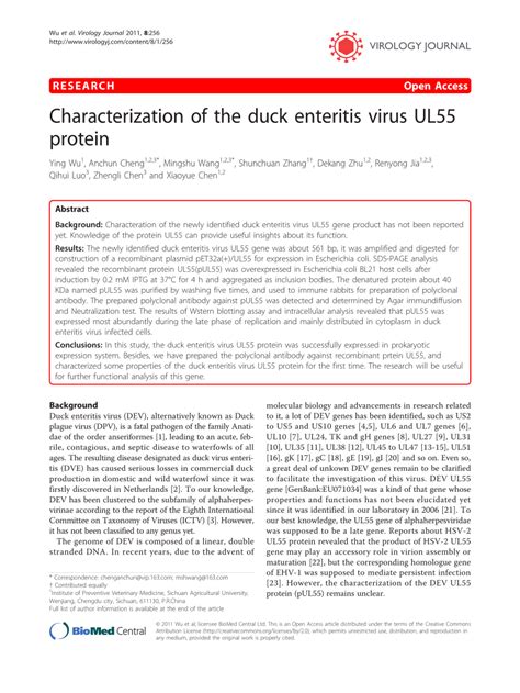 (PDF) Characterization of the duck enteritis virus UL55 protein