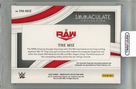 Mint Panini Immaculate Collection Wwe Premium