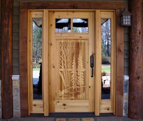 Carved Wood Front Doors Great River Door Co Log Cabin Front Door Log