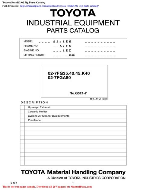 Toyota Forklift 02 7fg Parts Catalog | PDF