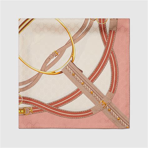 Gucci Horsebit print silk carré in Light pink and pink GUCCI US