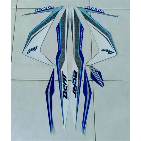 Jual Stiker Striping Honda Beat Fi Iss Putih Biru Lis Body Standar