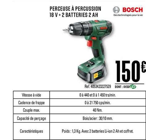 Promo Perceuse à Percussion 18 V 2 Batteries 2 Ah Bosch chez Brico Depot