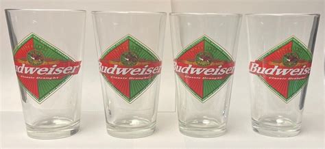 Set Of 4 Budweiser Classic Draught 16 Ounce Pint Glasses New Ebay