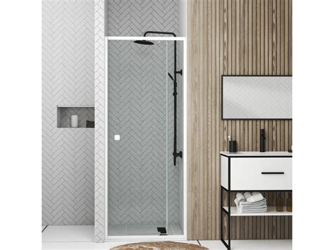 Porte de douche pivotante ajustable de 78 à 90cm en alu Blanc et verre