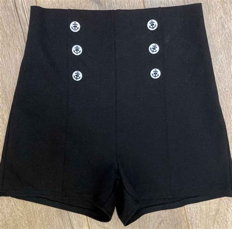 High Waisted Sailor Shorts With Anchor Buttons In Black Double Trouble Apparel