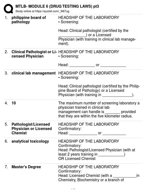 Mtlb Module 6 Drug Testing Laws Pt3 Pdf Pathology Chemist