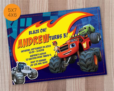 Blaze The Monster Machines Birthday Invitation Truck Party Etsy