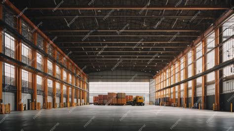 Premium Photo | Warehouse interior with rows of shelves and pallets ...