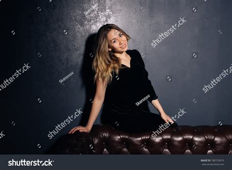 Stylish Blonde Girl Black Dress Posing Stock Photo 780729919 Shutterstock