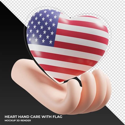 Premium Psd United States Flag With Heart Hand Care Realistic D Textured