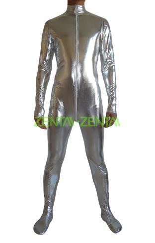 Silver Shiny Metallic Zentai Suit No Hood No Hand