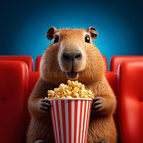 Capybara Eating Popcorn and Watching Movie in Cinema Stock Illustration - Illustration of funny ...