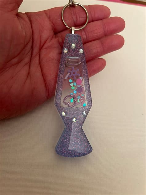 Retro Pinkpurple Glitter Lava Lamp Resin Shaker Keychain Etsy Uk