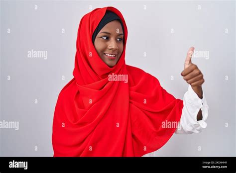 Young Arab Woman Wearing Traditional Islamic Hijab Scarf Looking Proud