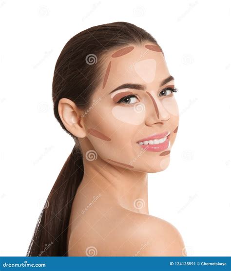 Woman With Facial Makeup Contouring Map On White Background Stock Image Image Of Makeover