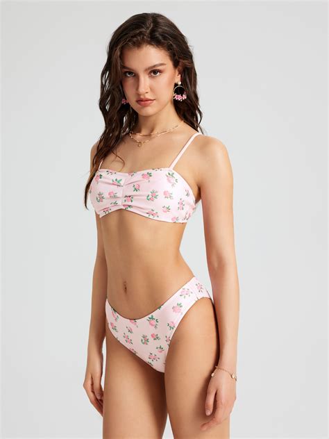 Floral Ruched Bikini Swimsuit Cider