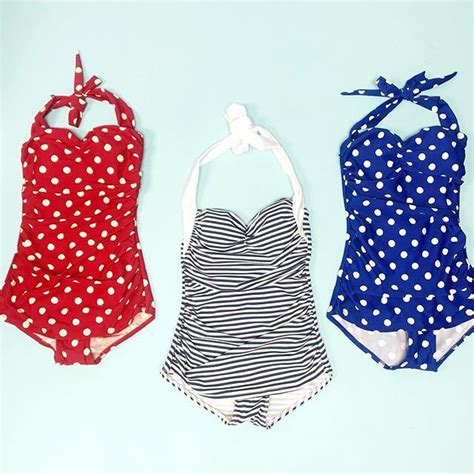 Nautical Inspired Swimwear Polka Dots Sailor Stripes Vintage Retro Style