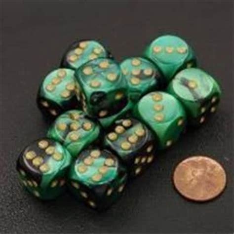 Chessex Manufacturing 26639 D6 Cube Gemini Set Of 12 Dice 16 Mm Black And Green With Gold Nu