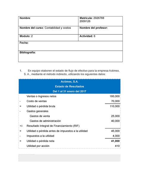 Act6 Contaa Actividad 6 De Contabilidad Modulo 1 Nombre Matricula