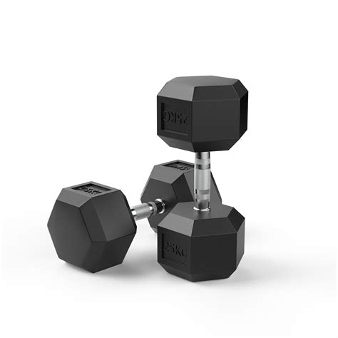 The 25kg Rubber Hex Dumbbell Pair Dynamo Fitness