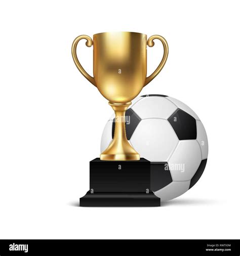 Realistic Vector 3d Blank Golden Champion Cup Icon Wirh Soccer Ball Set