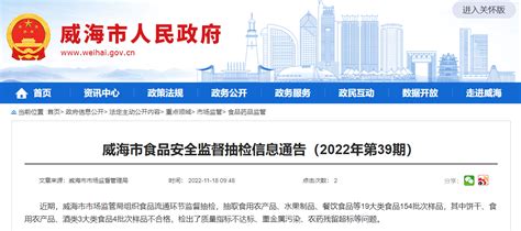 山东省威海市市场监督管理局发布2022年第39期食品安全监督抽检信息 中国质量新闻网