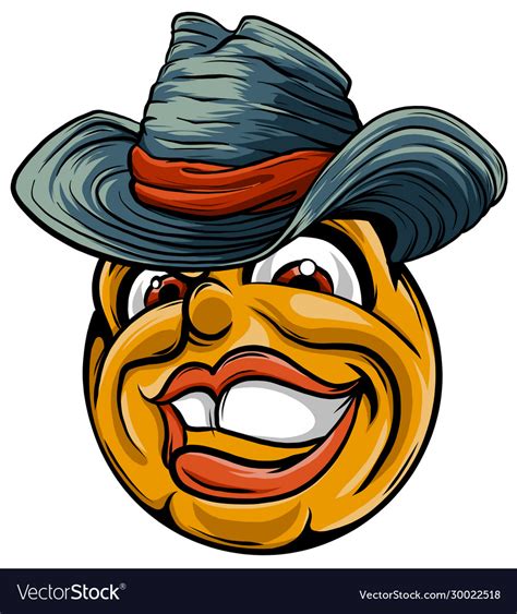 Cute Smiling Emoticon Wearing Cowboy Hat Emoji Vector Image