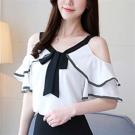 Aliexpress Buy Korean Off Shoulder Sexy Elegant Chiffon Blouses