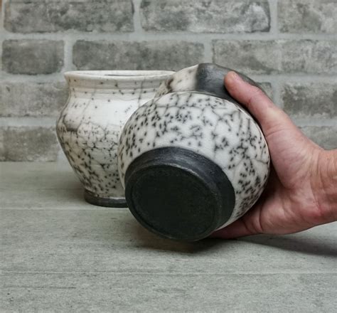Two Naked Raku Pottery Vases Raku Pottery White Black Etsy