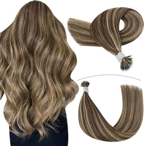 Youngsee Nano Hair Extensions Human Hair Brown With Strawberry Blonde