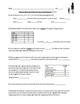 Measures Of Central Tendency Worksheet By Matthew Kilgore Tpt