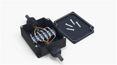 Black Junction Box with 2 Wires model - TurboSquid 1908711