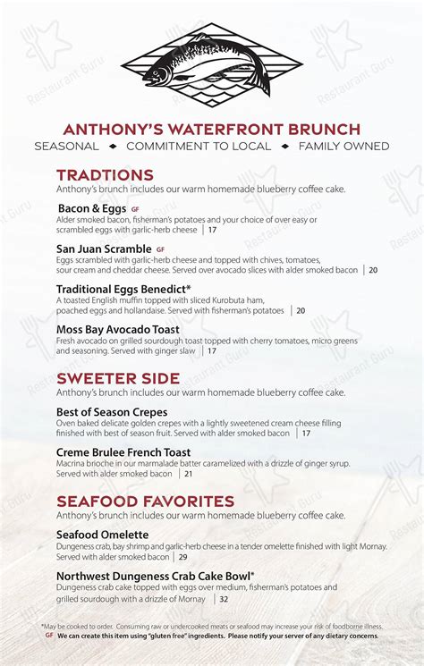 Menu At Anthonys Homeport Kirkland Restaurant Kirkland 135 Lake St S