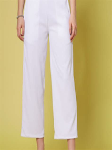 Buy Pluss Worx Women White Solid Parallel Trousers Trousers For Women 24425596 Myntra